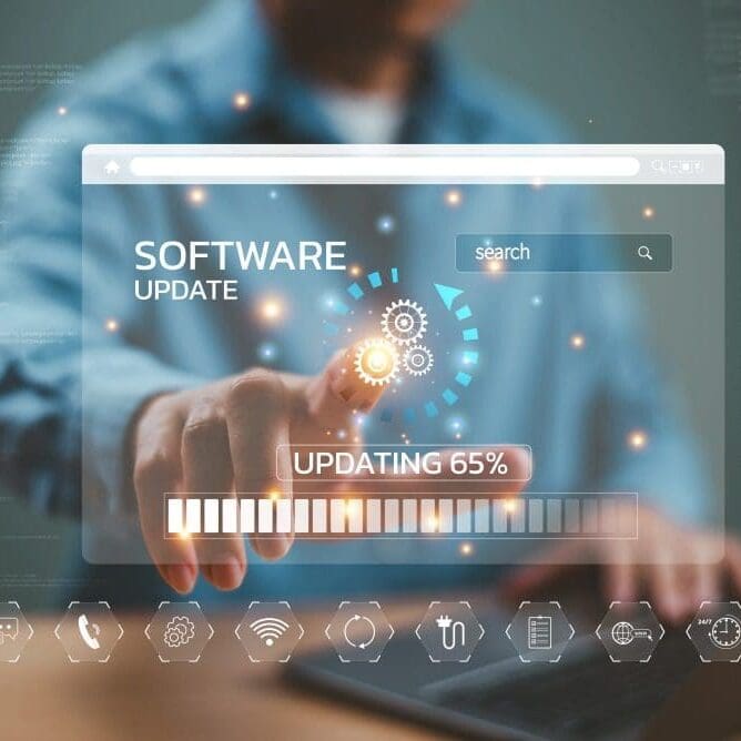 Software update concept on a computer.